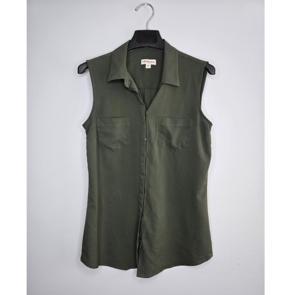 Merona Olive Green Sleeveless Button-Down Blouse M – Classic Utility Style